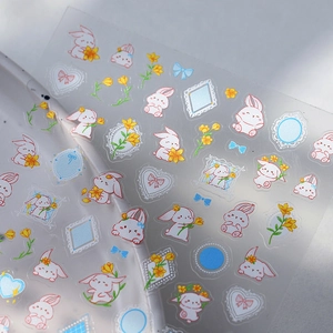 5D embossed rabbit and floral nail stickers with frosted 3D effect for nail art