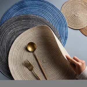 Circular Woven Placemats Cotton Polyester Yarn Heat Resistant Non-slip Washable Nordic Bohemian Style Table Decor