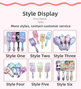 Selection of cartoon hair brushes with glitter sequins and cute animal prints