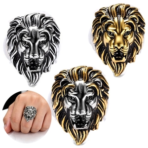 Lion Head Ring Men Stainless Steel Domineering Retro Hip Hop Punk Relief Animal Signet Jewelry Accessory