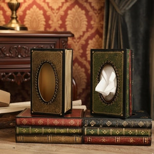 Kreative Taschentuchbox aus Holz in Buchform mit goldenen europäischen Mustern