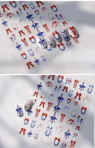 Detailed 3D embossed nail art stickers TL-334 with red and blue bow and lace patterns