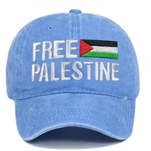 Vintage gewaschene hellblaue Free Palestine Baumwoll-Baseballkappe mit Flagge