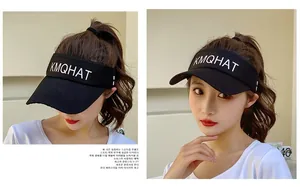 Front and side view of black sun visor hat with KMQHAT logo for outdoor sports