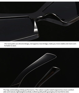 Detail of ergonomic silicone nose pads and non-slip temples on black irregular sunglasses