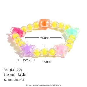 Colorful resin star bead bracelet showing dimensions with 49.2mm inner diameter