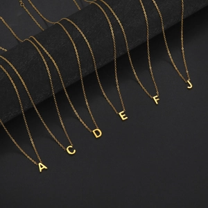 Alphabet Pendant Necklace 18K Gold Plated Stainless Steel Minimalist Initial Capital Letter A-Z Jewelry For Women