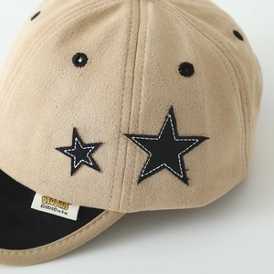 Kids star patch suede baseball cap in khaki and black, stylish hat for boys 1-5 years