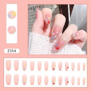 Détails du kit Z354 ongles longs ballerine avec fleurs colorées et strass 3D brillants