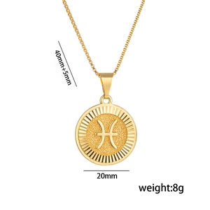 Collier en acier inoxydable doré avec pendentif signe Poissons et détails des dimensions