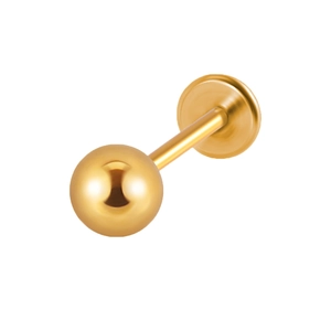 Gold-plated stainless steel push-pin labret stud with spherical and flat circular ends