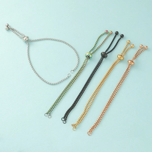 Adjustable stainless steel bolo bracelets in silver, gold, black and multi-color options