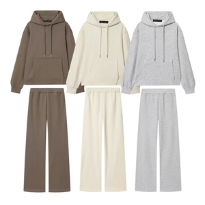 Women Hoodie And Wide Leg Pants Outfit Fleece Lined Knit Solid Color Casual Streetwear Loungewear