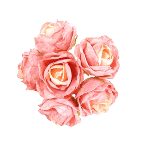 Artificial burnt-edge rose bouquet in soft pink and orange for DIY home decoration