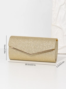 Detailed dimension chart of gold sequin evening clutch bag showing size 20.5x10x5.5cm