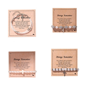 Cross Pendant Artificial Pearl Bracelets For Women Imitation Artificial Pearl Alloy Beaded Religious Gift Jewelry With Card Elegant
