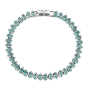 Detail of silver bracelet with marquise-cut light blue stones and folding clasp