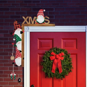 Wooden Christmas gnome door frame decoration with XMAS letters and Holy Jolly sign