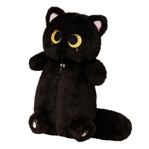 Creative black cat plush tissue box and pencil case with cute yellow eyes and zipper