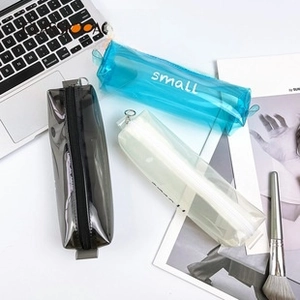 Three-color portable PVC zipper cases in blue, gray, and white for storage