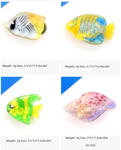 Detail view of colorful acrylic sea creature hair clips with rhinestones and dimensions