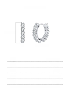 Detail of 16mm 925 sterling silver hoop earrings set with 22 moissanite stones