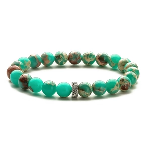 Imperial Jasper beaded bracelet with natural blue texture and silver metal spacer bead