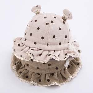 Baby autumn winter bucket hat set with polka dots and lace trim for infant girls
