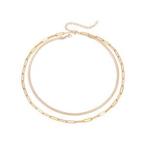 Minimalist double-layered gold necklace with flat snake chain and large paperclip links