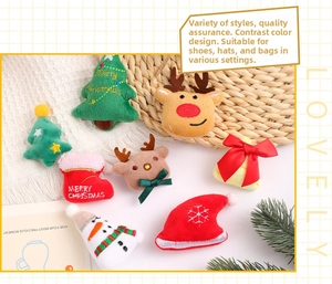 Detailed close-up of festive plush Christmas patches featuring reindeer and snowman icons