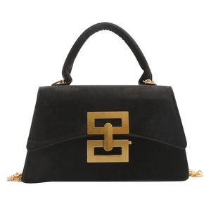 Retro black crossbody chain bag with signature gold clasp and top handle for women