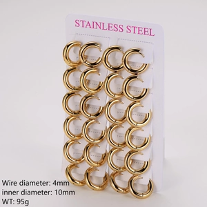 18K gold plated stainless steel chunky hoop earrings set with 4mm thick round bands