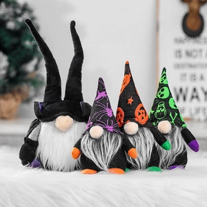 Handmade Halloween faceless gnome plush dolls with spider and pumpkin holiday patterns