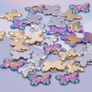 Butterfly charms in gold silver and rainbow finishes for DIY necklace jewelry making