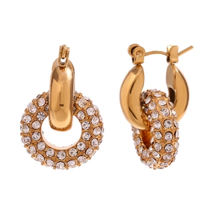 18K gold plated stainless steel donut hoop earrings with micro paved crystals for women