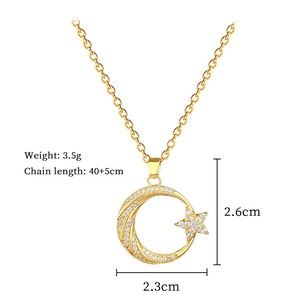 Dimensions du collier lune et étoile dorées avec chaîne de 40+5cm et poids de 3.5g