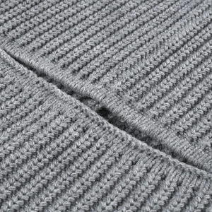Winter warm knitted beanie with thick grey ribbed texture for men and women