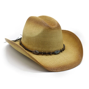 Classic straw cowboy hat with brown gradient crown and turquoise beaded band detail