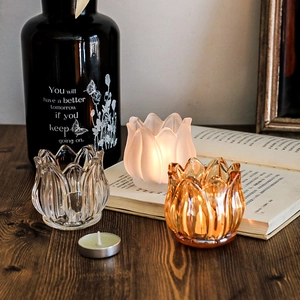 Glass Tulip Lotus Candle Holder Vintage Flower Candlestick For Desktop Dining Table Wedding Romantic Decor Home Ornament
