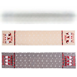Christmas gnome table runner set in red, beige and grey linen with festive embroidery