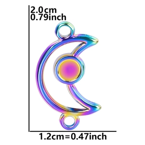 Detailed view of iridescent moon pendant with precise size markings in cm and inches