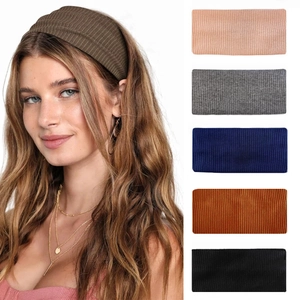 Ribbed Knit Headband For Women High Elastic Solid Color Sporty Hair Band Yoga Fitness Makeup Running Sweatband