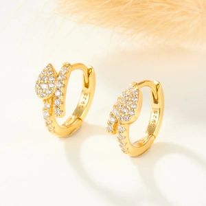 Elegant S925 sterling silver gold snake hoop earrings with micro-set zircon stones