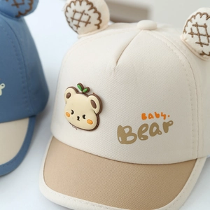 Infant bear ears baseball cap with contrast color panels and baby Bear embroidery