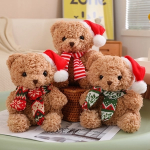 Christmas Teddy Bear Plush Toy Soft Stuffed Animal With Santa Hat And Scarf Festive Holiday Party Home Decor Gift For Kids