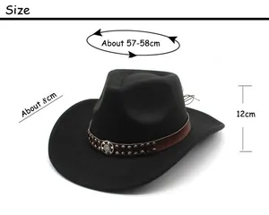 Größentabelle für schwarzen Cowboyhut mit 57-58cm Umfang und 8cm breiter Krempe