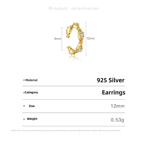 Detailed view of 925 silver ear cuff with 12mm diameter and sparkling zircon inlay