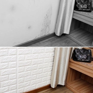 Comparaison avant-après du papier peint autocollant 3D en mousse blanche pour la rénovation murale
