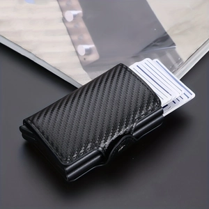 Business RFID blocking carbon fiber pop-up wallet for men with secure magnetic buckle