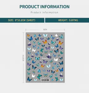 Detailed view of TS-122 butterfly 5D nail art stickers with dimensions 8x10.3cm